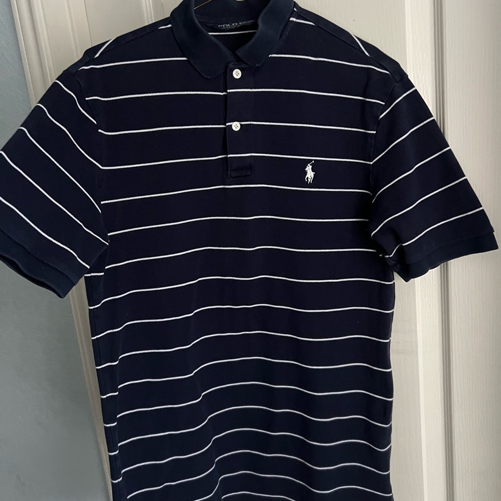 Ralph Lauren Pima Cotton Dark Blue Polo with White Stripes